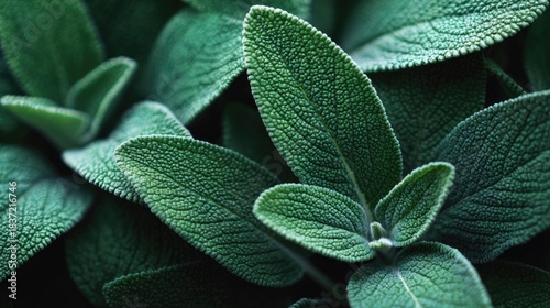 Clary Sage natural green leaves macro background, Generative Ai