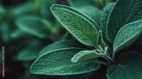 Clary Sage natural green leaves macro background, Generative Ai