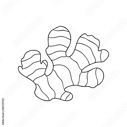 Line art illustration of a cluster of mushrooms with striped caps on a white background in a simple graphic style.