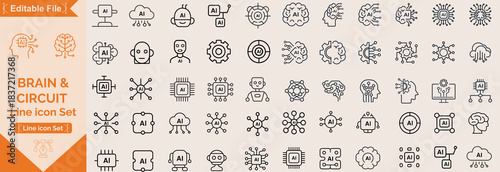 Brain line icon set, relativity innovation set of web icons in line style. Creative business solutions icons for web and mobile . Creative idea, team management, solution, brainstorming, invention. 