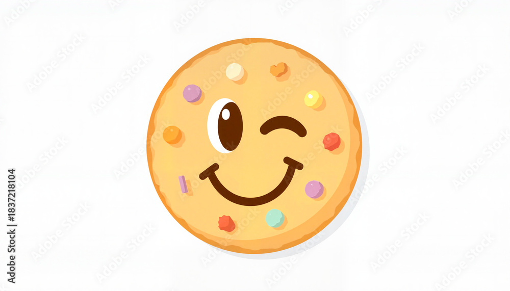 Fototapeta premium Smiling cookie with colorful toppings on white background