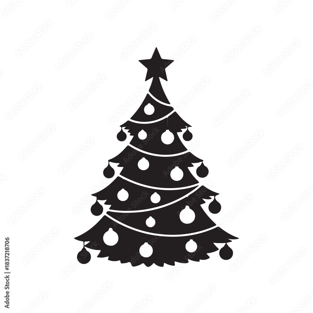 Fototapeta premium Christmas Tree with Ornament Silhouette