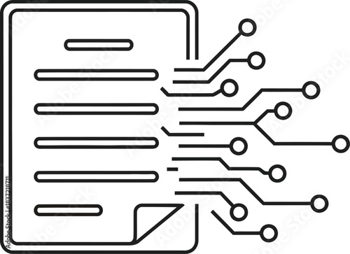Digital document processing with electronic data flow icon. technology and information management concept for modern digital transformation.