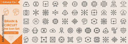 Brain line icon set, relativity innovation set of web icons in line style. Creative business solutions icons for web and mobile . Creative idea, team management, solution, brainstorming, invention. 