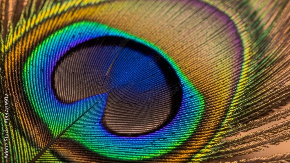 Obraz premium Intricate Macro Shot of a Vibrant Peacock Feather Eye