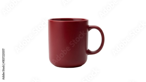 Elegant burgundy mug isolated PNG, minimalist coffee cup for hot beverages on transparent background, kitchenware and drinkware