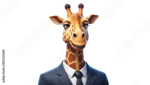 Canvas Print Cartoon giraffe in a suit PNG isolated on transparent background, anthropomorphi