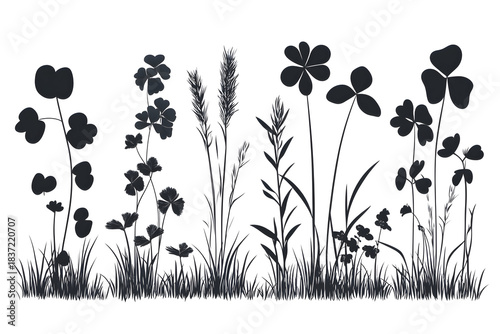 Floral Silhouette: Delicate silhouettes of various wildflowers and grasses intertwine, presenting a minimalist yet enchanting design that captures the serene beauty of the natural world.