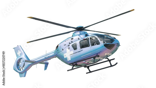 Blue medical helicopter PNG isolated on transparent background, air ambulance for emergency rescue and healthcare services
