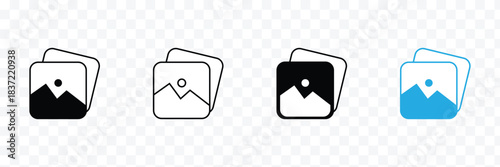 Photo gallery vector icon set. image album symbol in black color. media pic sign for apps and website UI designs. Vector illustration. EPS 10 .