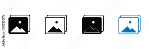 Photo gallery vector icon set. image album symbol in black color. media pic sign for apps and website UI designs. Vector illustration. EPS 10 .