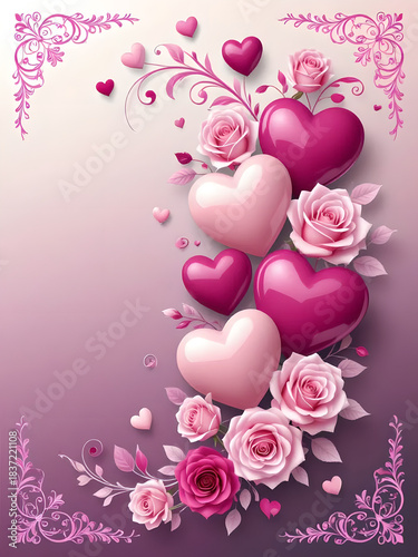 Pink Heart and Flowers illustration for Invite or Poster design