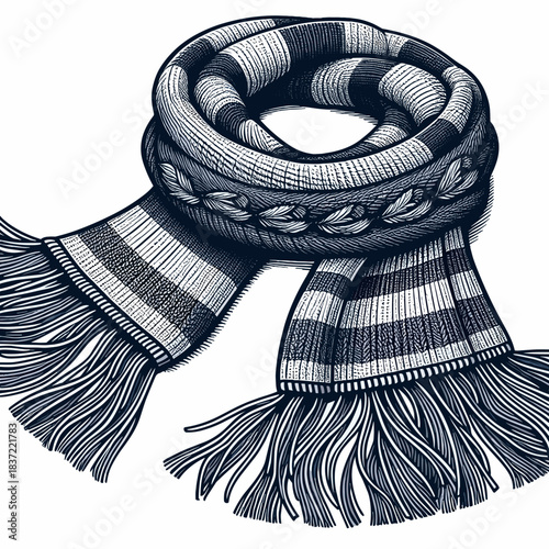 Knit scarf with fringes on a light background