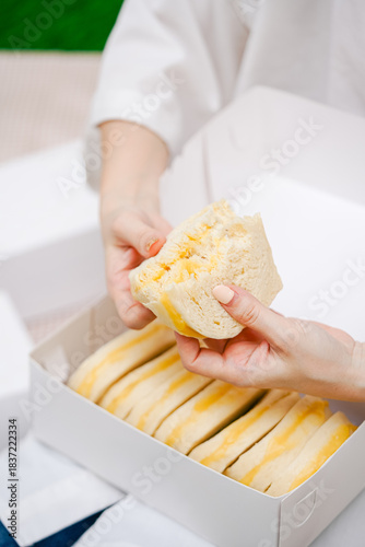 steamed bread or bun filled with srikaya jam