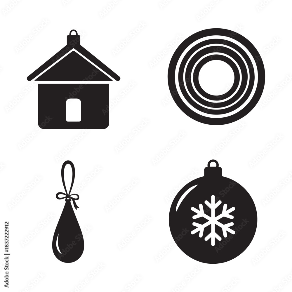 Fototapeta premium Modern Ornament Silhouette Set — 4 Unique Bauble Shapes for Stickers