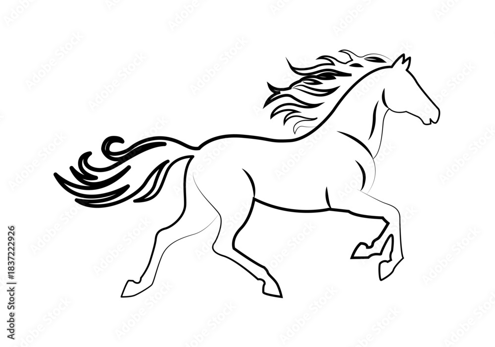 Obraz premium Caballo galopando en dibujo lineal