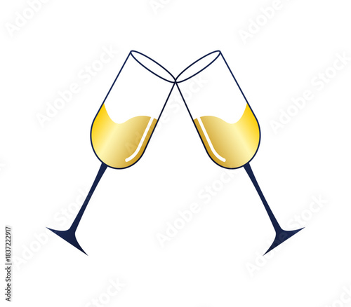 Dos copas inclinadas brindando de celebración con champan 