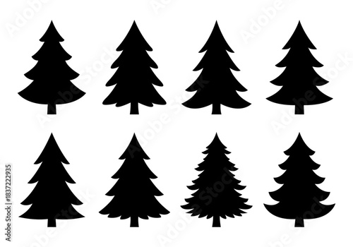Siluetas de árboles de pino de color negro