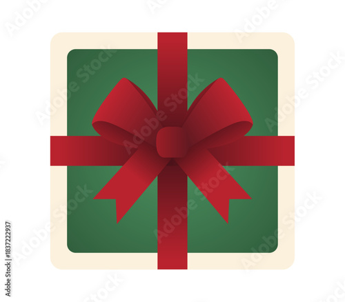 Regalo cuadrado con lazo rojo en fondo blanco