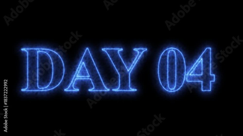 Animated glowing flickering neon inscription DAY 4. Day 4 neon text animation, calendar counter concept on black background