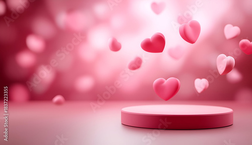 A captivating display of floating pink hearts, creating a romantic atmosphere ideal for expressing love and affection.
