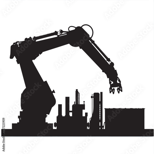 Construction crane silhouette in urban city skyline vector illustration