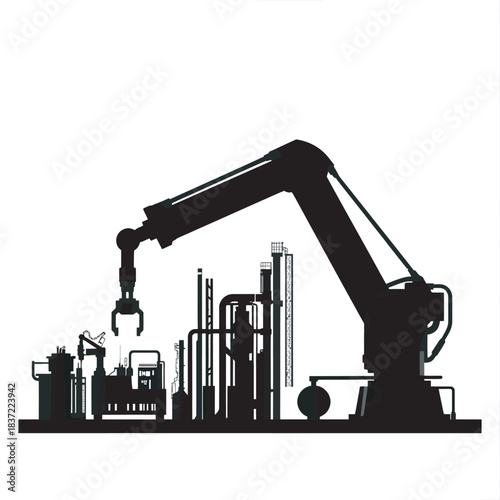 Oil Pump Jack Silhouette in Industrial Landscape