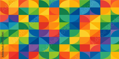 Colorful seamless geometric pattern with abstract triangle and square shape vector design for a trendy retro wallpaper texture