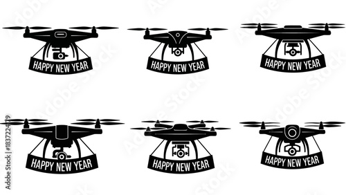 New year drones collection, celebration drones, festive drones, holiday drones, party drones, happy new year drones, drone with banner, new year's eve drones, flying drones with greeting