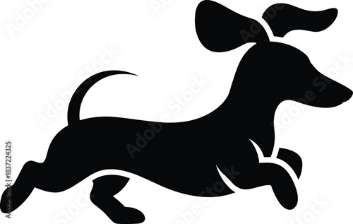 Black silhouette of a dachshund dog running with ears flapping on a white background vector illustration