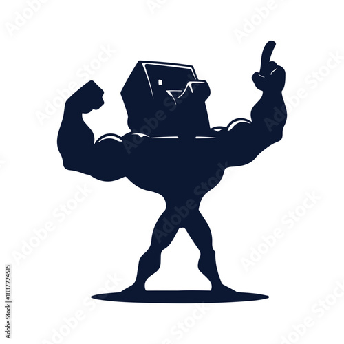 Cartoon circuit breaker character standing strong silhouette, vector art