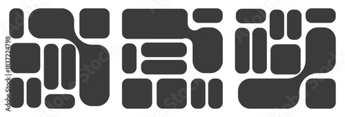 Bento grid vector layouts for website headers. Minimal horizontal geometric tiles pattern templates for collage frames, UI wireframes and modern web presentation backgrounds.