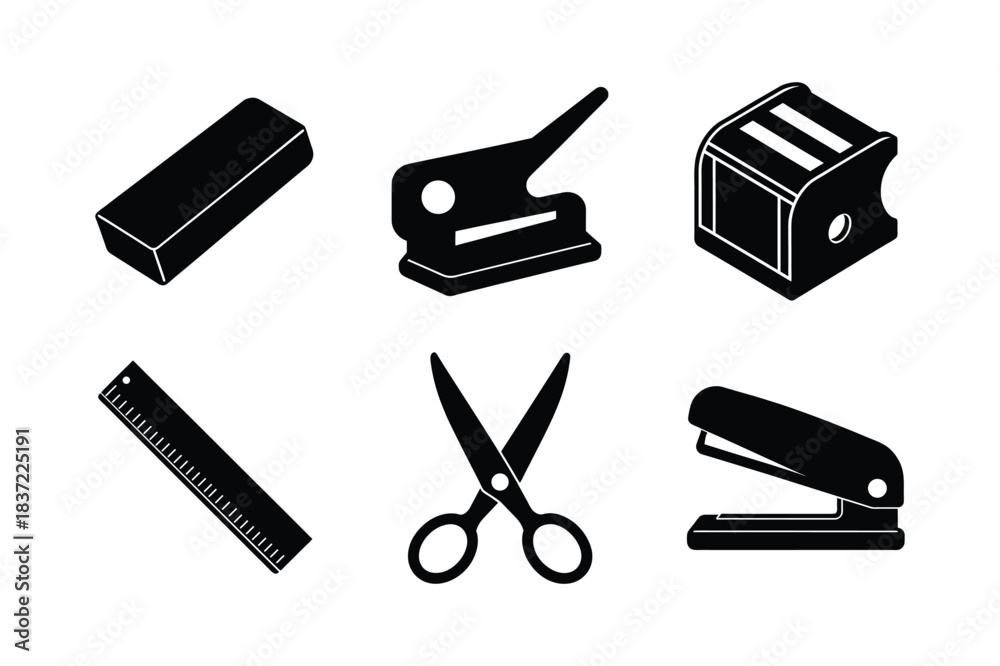 Obraz premium Desk Tools vector silhouette bundle