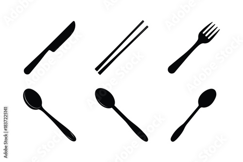 Cutlery Kitchen vector silhouette set