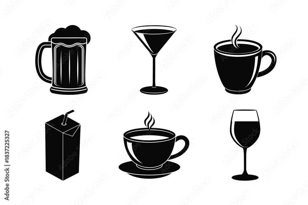 Fototapeta premium Drinks Beverage vector silhouette collection
