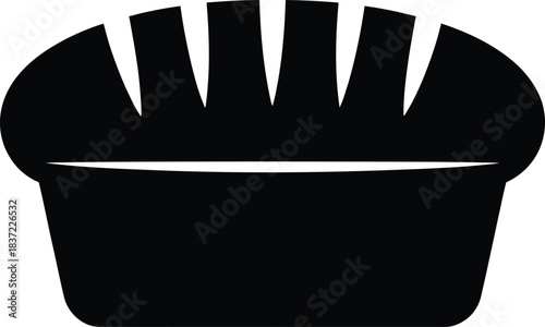 Black silhouette vector illustration of bread loaf in baking pan with five vertical slits for bakery branding.