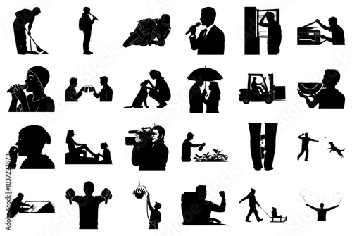 Collection of Silhouetted Human Activities and Objects