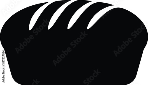 Black silhouette vector illustration of bread loaf with rounded top and diagonal scoring marks for bakery branding.