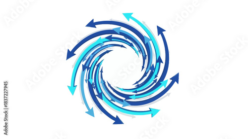 A dynamic swirling vortex of blue arrows indicating circular motion and continuous flow.
