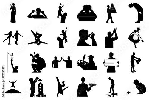 Silhouette collage of people in various activities and poses