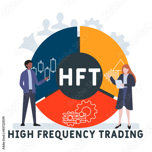 HFT - High Frequency Trading acronym. business concept background. vector illustration concept with keywords and icons. lettering illustration with icons for web banner, flyer, landing