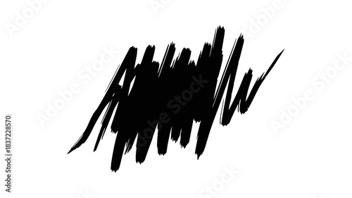 Black ink brush stroke with dry edges on white background