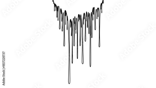 Black liquid drips and flows in abstract pattern with isolated lines, isolated
