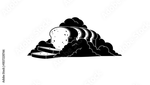 Sliced bread and slices isolated on a white background, simple graphic illustration