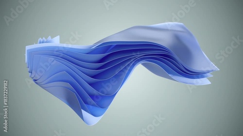 Abstract Blue Paper Wave Sculpture With Flowing Layers For Modern Design And Art