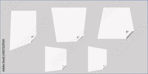 Square white sticky note paper pack, cut out. Empty oblong sticky label mockup with curl. Clear adherent tag template for glass door or wall. Random shifted white cube boxes block background . vector.