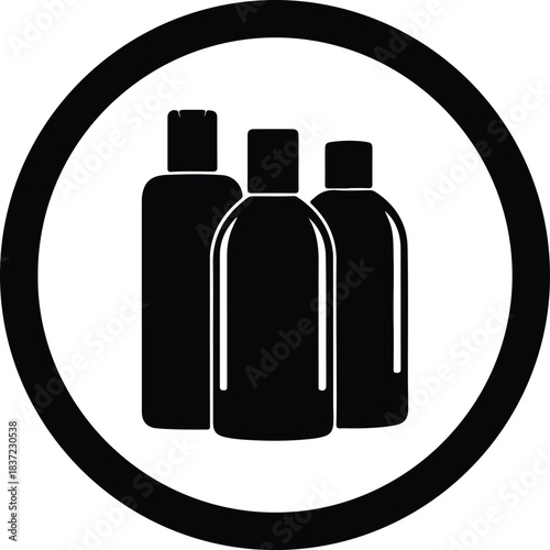 Illustration group of cosmetic containers within round sign silhouette vector