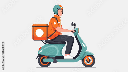Happy delivery man on scooter providing fast service