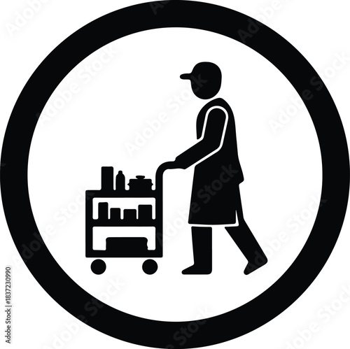 Illustration Hotel room service trolley with cleaning products silhouette vector