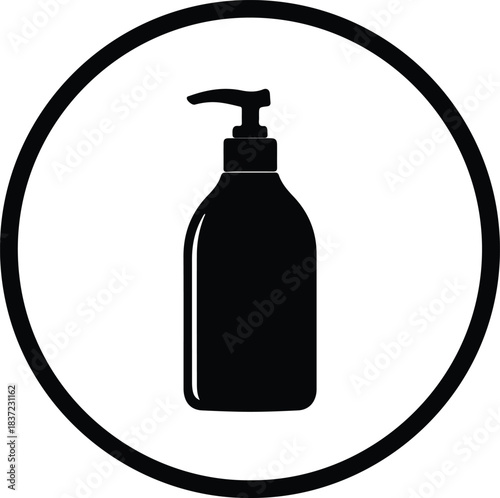 Illustration liquid soap bottle in circle simple flat icon silhouette vector